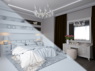 3d render of bedroom interior design in a modern classic style.