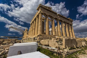 Fotobehang Athens Acropolis, Parthenon, white marble used for restauration in foreground © mato020