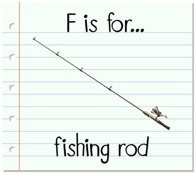 Flashcard letter F is for fishing rod