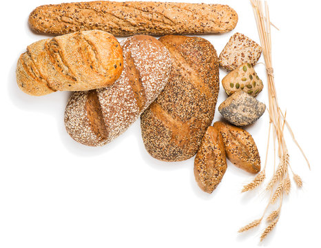 Different kinds of bread, above view