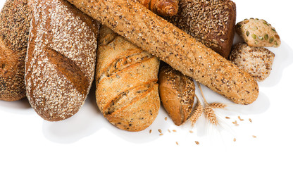 Assortment of baked bread, above view