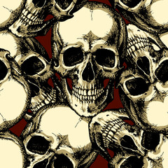 Skull on red background seamless pattern