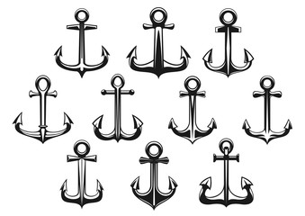 Retro marine stocked anchors icons