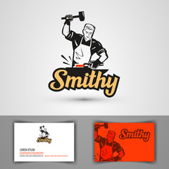 blacksmith vector logo. forge or forging icon