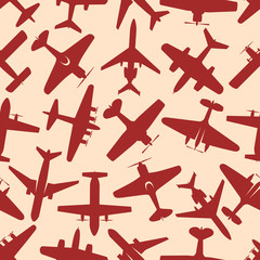Flying red airplanes seamless pattern