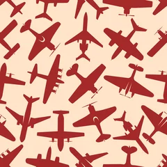 Glasschilderij Militair patroon Vliegend rood vliegtuigen naadloos patroon