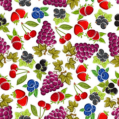 Fototapeta na wymiar Sweet fruits and berries seamless pattern
