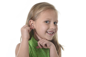 cute little girl pointing her ear in body parts learning school chart serie