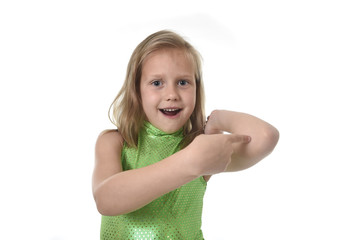 cute little girl pointing her elbow in body parts learning school chart serie