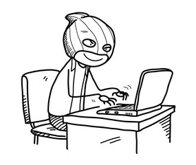 Cyber Crime Doodle, a hand drawn vector doodle illustration of a hacker trying to hack someone's bank account.