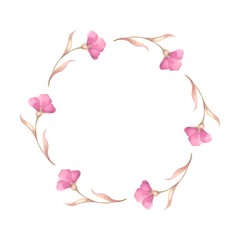 Watercolor background with flowers. Floral wreath 4. Isolated on white background