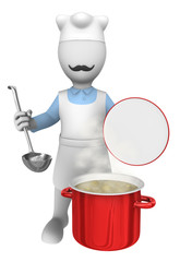3d cooking chef with big pan.