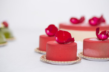 Tray with delicious cakes 