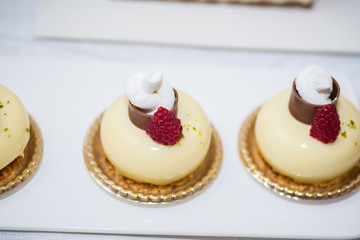 Tray with delicious cakes 