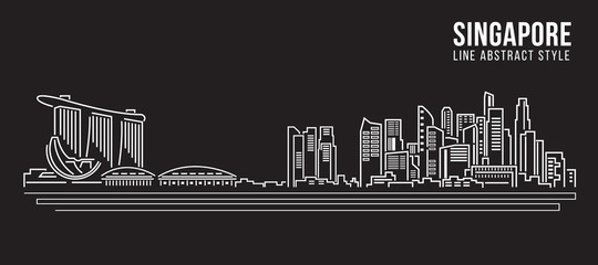 Fototapeta premium Cityscape Building Line art Vector Illustration design - Singapore