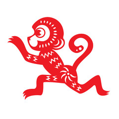 Red paper cut a monkey symbols design
