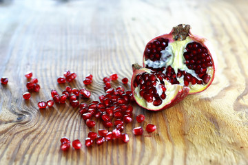 pomegranate seed wood background