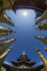 spiers of the temple complex of pagodas Inn Dein in Myanmar