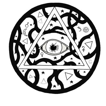 All seeing eye pyramid symbol in tattoo engraving design