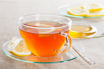 Cup of tea, fresh lemon and honey