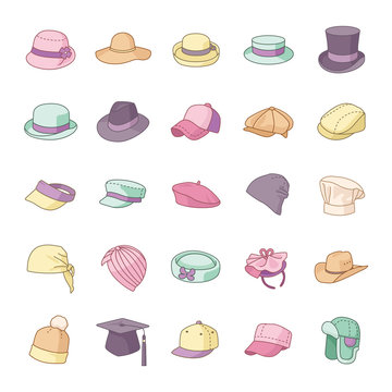 Hats color vector icons