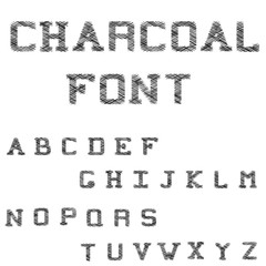 Charcoal font. Large black printed Latin letters.