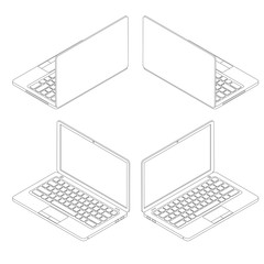 Isometric set of laptops. Linear computers.