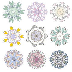 Set of abstract flowers. Mandala.