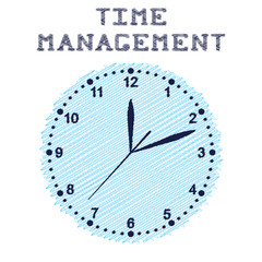 Time management. Round wall clock blue colour.