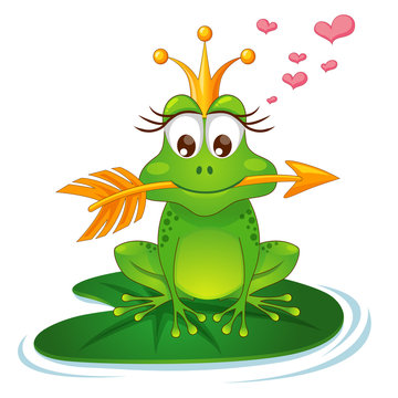 Princess frog with a golden arrow, crown and hearts