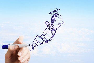 Drawn flying businessman
