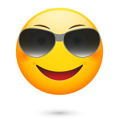 Emoticon wearing sunglasses. Isolated vector illustration on white background