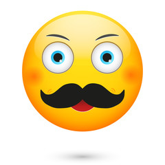 Emoticon with mustache. Isolated vector illustration on white background