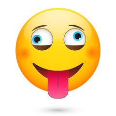 Crazy emoticon. Isolated vector illustration on white background