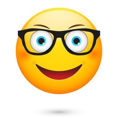 Emoticon wearing glasses. Isolated vector illustration on white background
