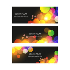 Set of trendy bright colorful vector banners template or website headers with abstract geometric bokeh background. Vector design illustration EPS10