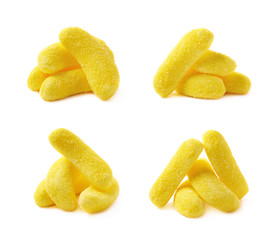 Banana shaped chewing candy isolated