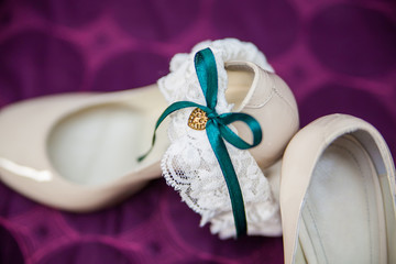 White shoes of the bride close-up