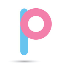 p font vector with blue and pink color on White background, Futu