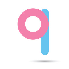 q font vector with blue and pink color on White background, Futu