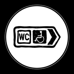 Simple doodle of a road sign showing direction to toilet with di