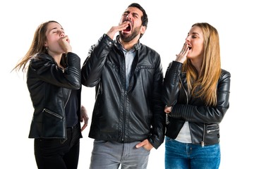 Three friends  yawning