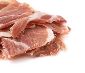 Pile of jamon slices isolated