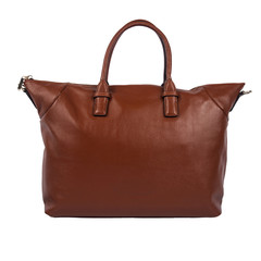 Brown female leather bag isolated on white background
