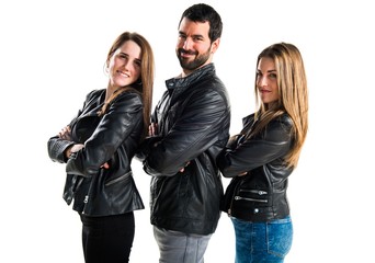 Fototapeta premium Three friends with black leather