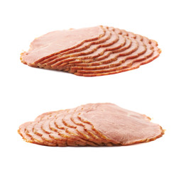 Stack of ham slices isolated