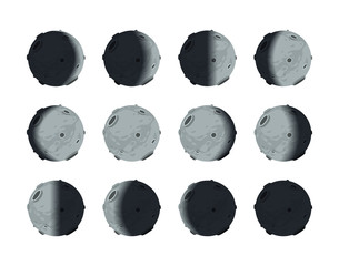The whole cycle of moon phases from new to full on white © EvgeniyBobrov