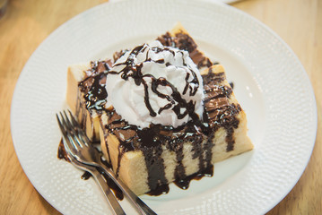 honey toast on white dish