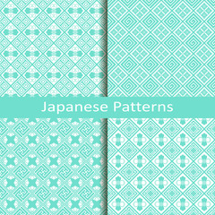 vector set of four traditional blue japanese patterns