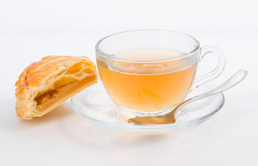 cup of tea with fresh stuffed pasta
